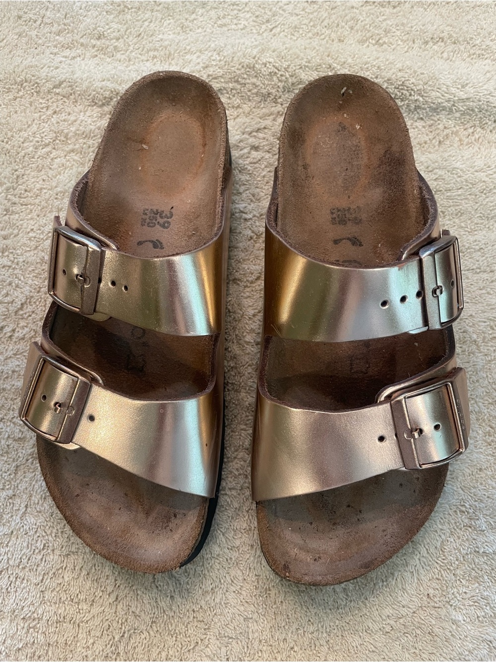Birkenstock Metallic Rose Gold Arizona Sandals